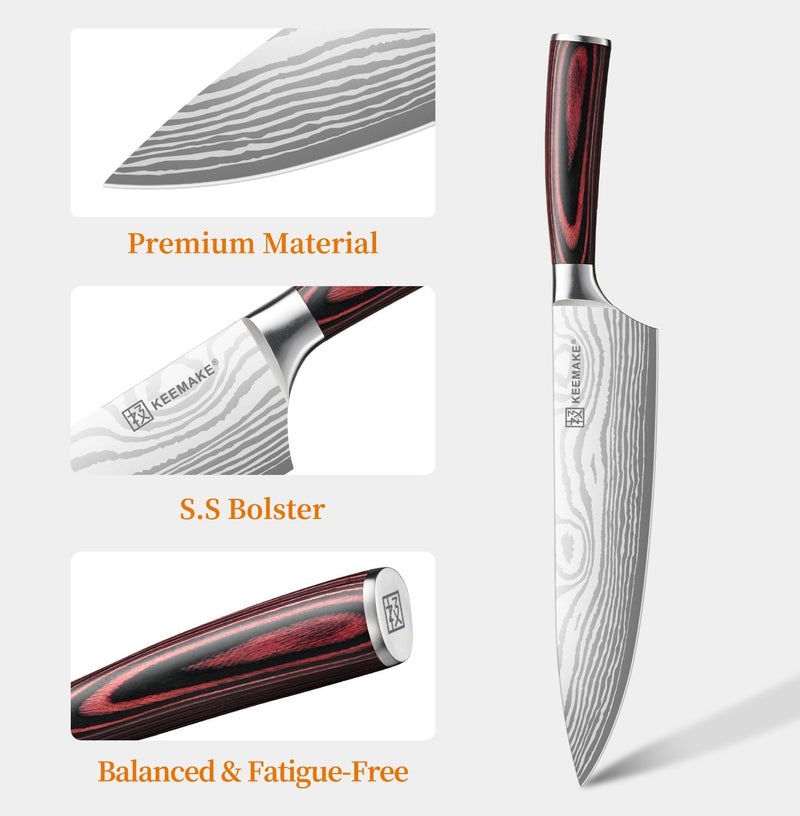 KEEMAKE Chef Knife 8 Inch - Ultra Sharp Kitchen Knife 1.4116 High Carbon Stainless Steel Blade, Ergonomic Handle, Professional Meat Knife for Home Cooking & Chefs, w/Sheath & Gift Box - Image 3
